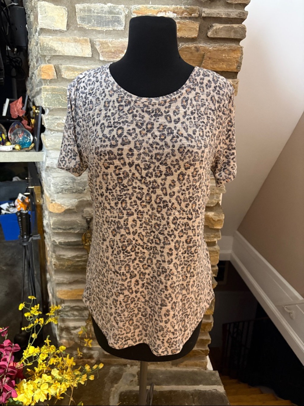 Z Supply Beige and Black Leopard Short Sleeve Tee